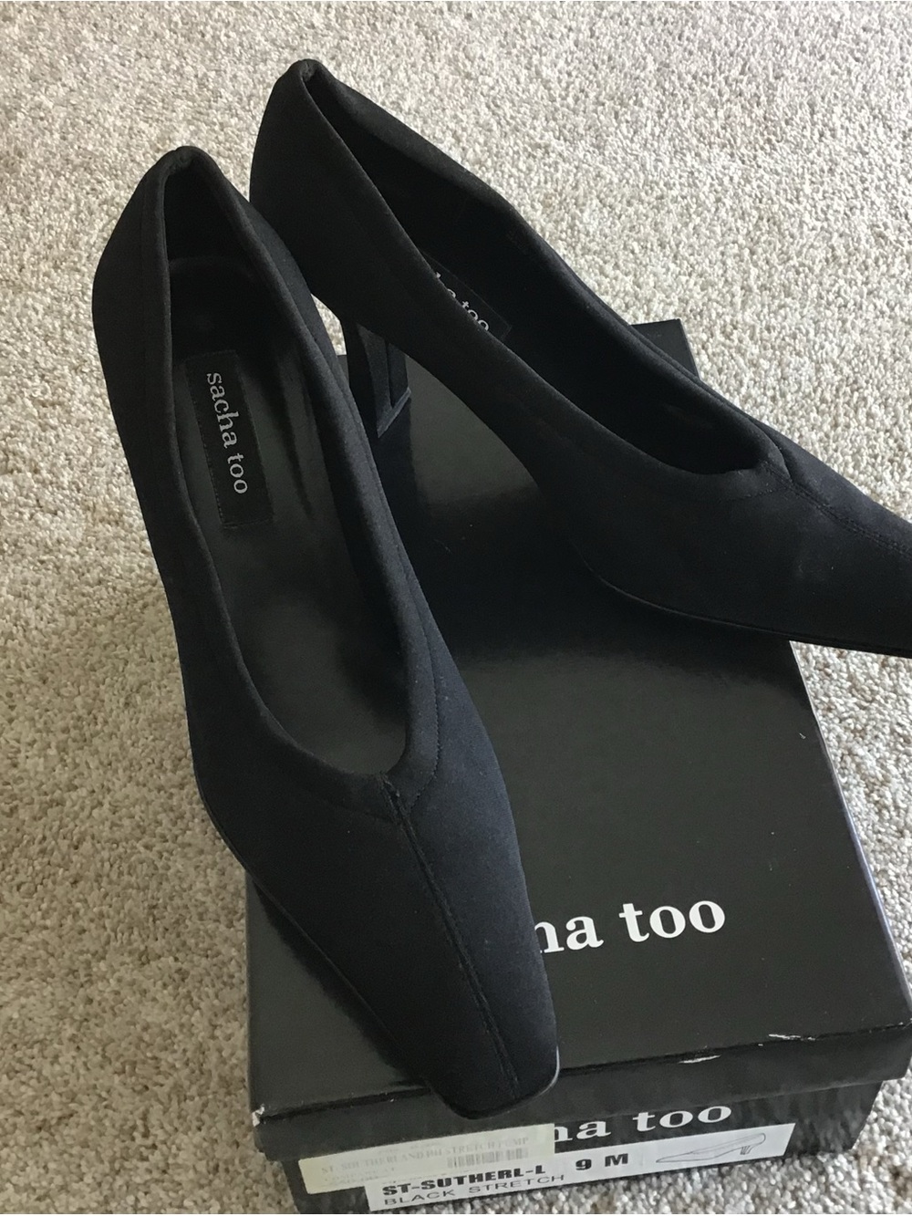 Black Square Pointed-Toe Pumps